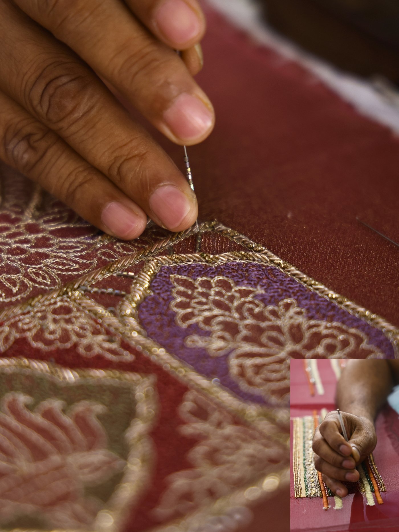 A Raagwaas artisan at work on hand embroidery